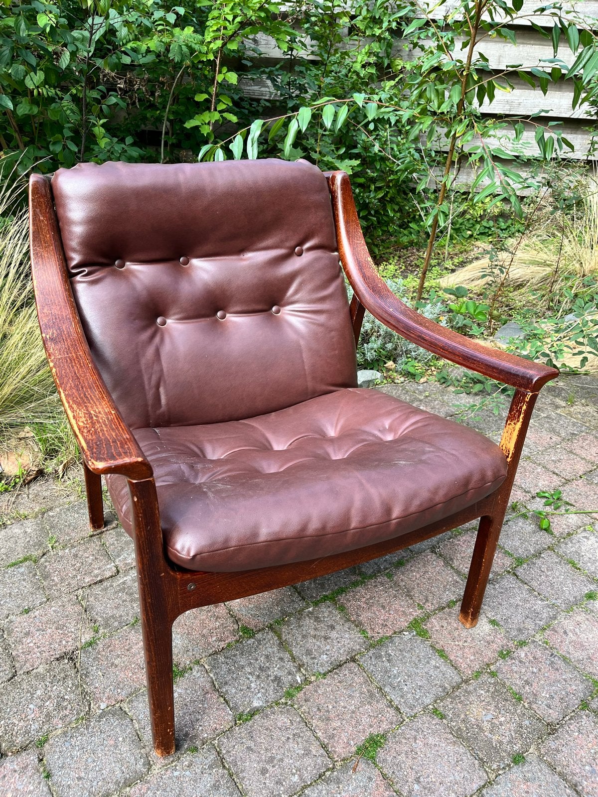 Retro fauteuil scandinavisch design bruin leer, Ophalen