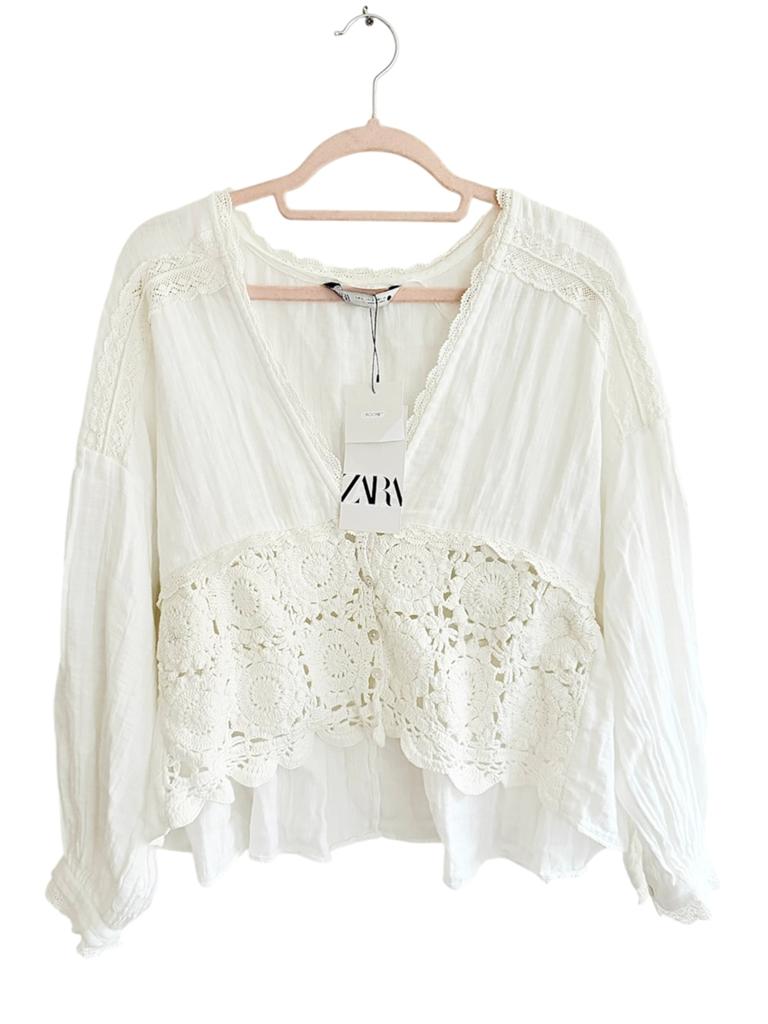 Crocher blouse wit Zara nieuw met label, Kleding | Dames, Blouses en Tunieken, Ophalen of Verzenden, Nieuw, Maat 38/40 (M), Wit