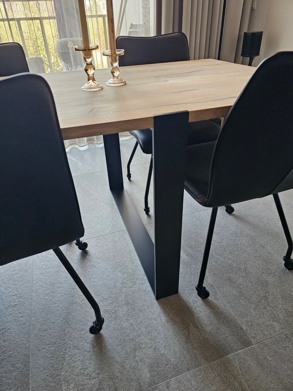 Leren eetkamerstoelen Enzo Luca met wieltjes, Ophalen, Zwart, Leer, Zo goed als nieuw