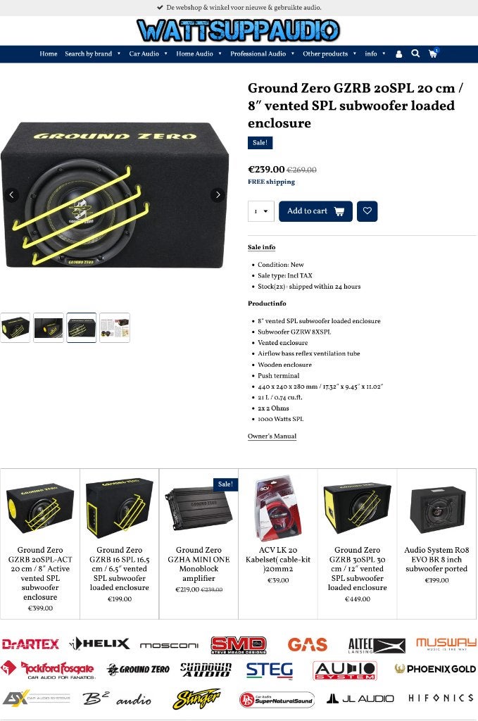 Ground Zero GZRB 20SPL 20cm 8 inch subwoofer gepoort 1000W, Erlenweg 25, 85658 Egmating, Germany, Nieuw, https://www.ground-zero-audio.com/en/support-en/contact-page/