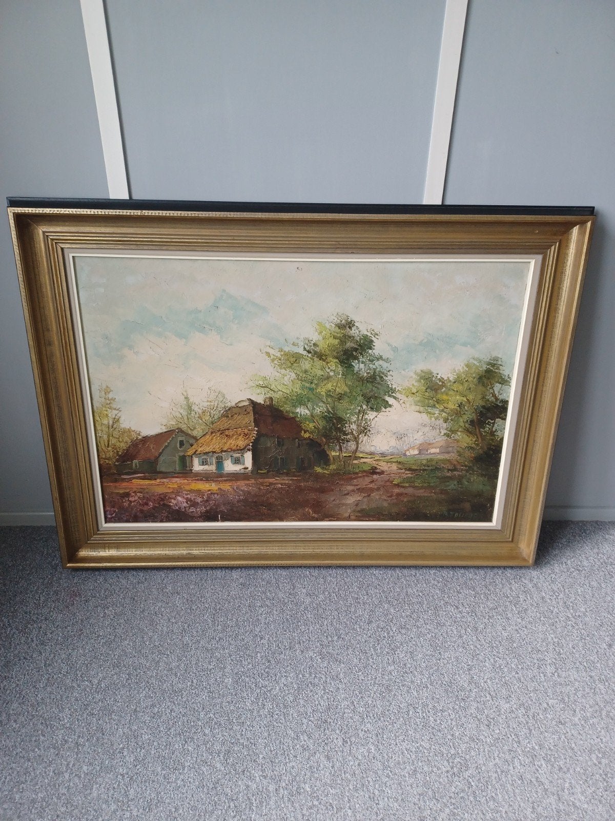Tijdloos schilderij landschap met prachtige lijst, Antiek en Kunst, Ophalen, Acrylverf, Doek, Oud hollands
