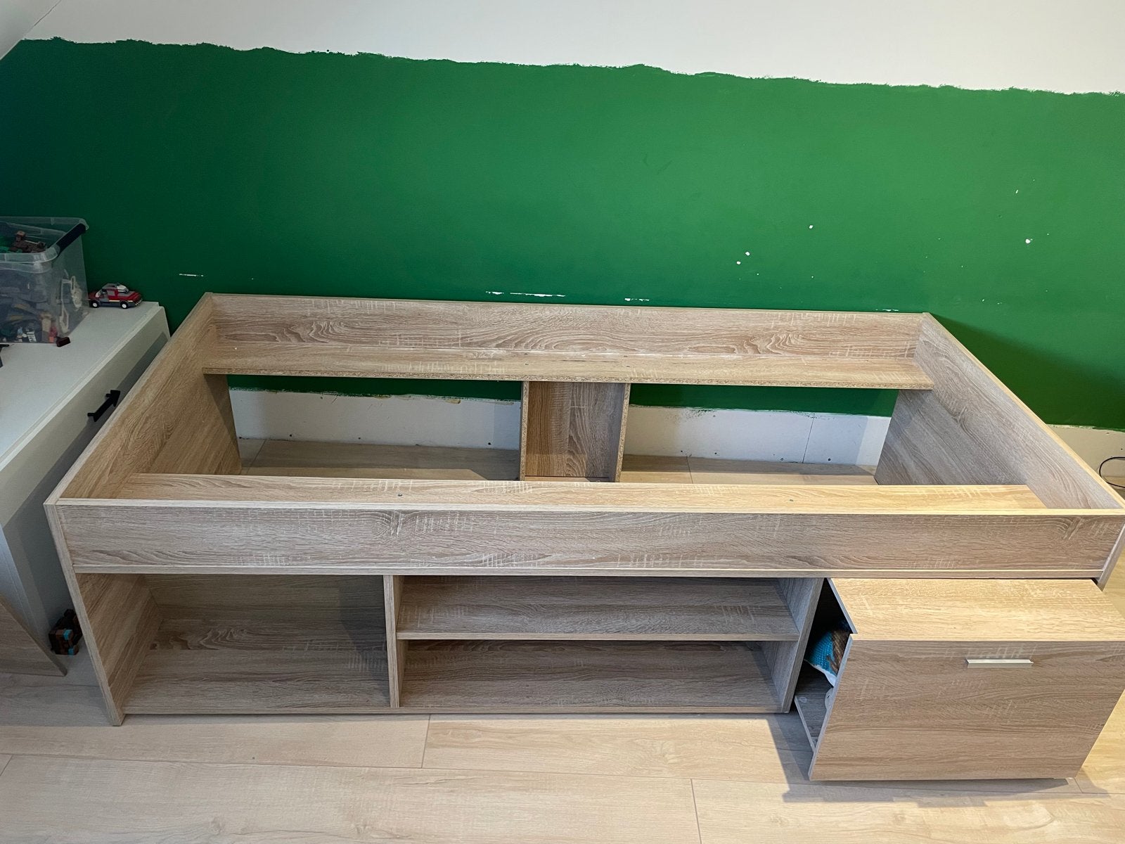 Kinderbed met verrijdbare kast & opbergvakken – 90x200, Huis en Inrichting, Ophalen, Gebruikt, 90 cm, 200 cm