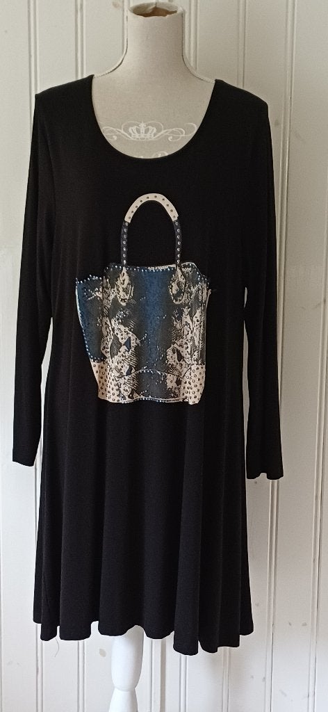 Superleuke zwarte jurk met handtas afdruk, YOEK   mt. L, Yoek, Verzenden, Zwart, Maat 46/48 (XL) of groter