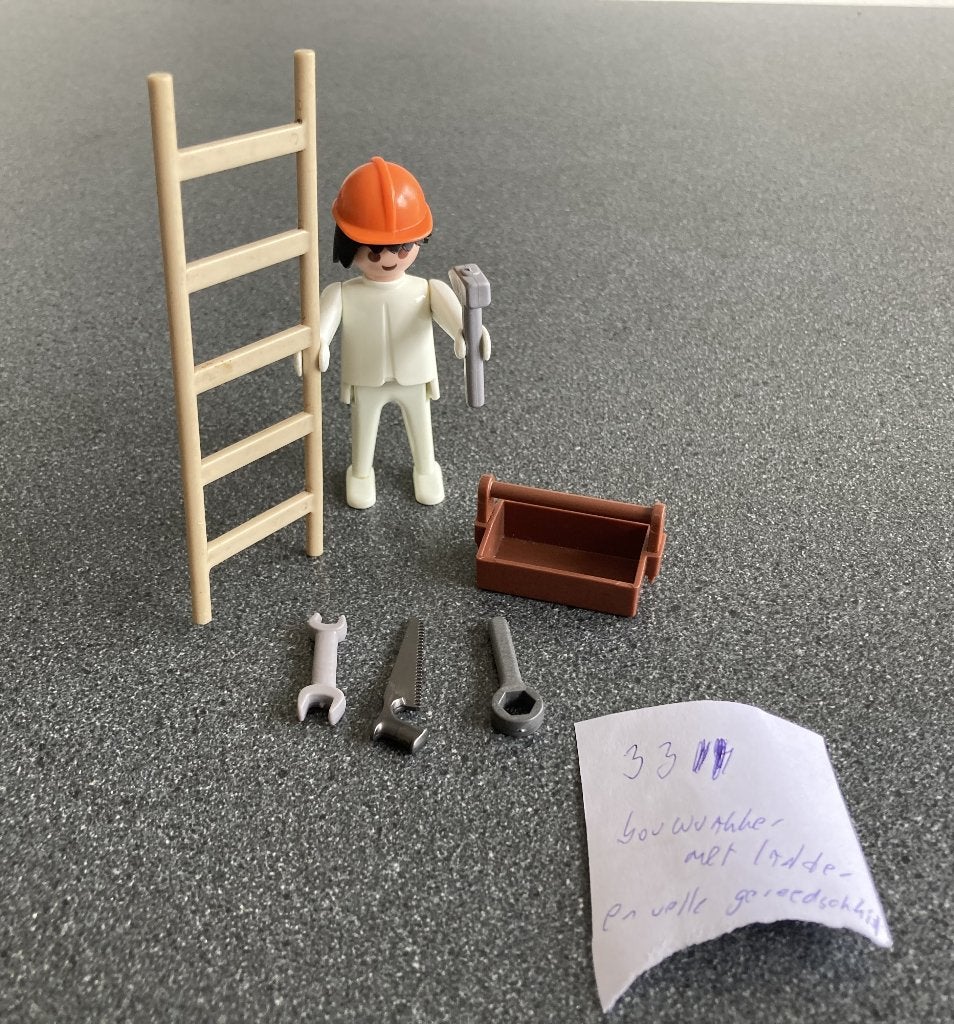 Playmobil 3311 bouwvakker + ladder + volle gereedschapskist, Ophalen of Verzenden, Zo goed als nieuw
