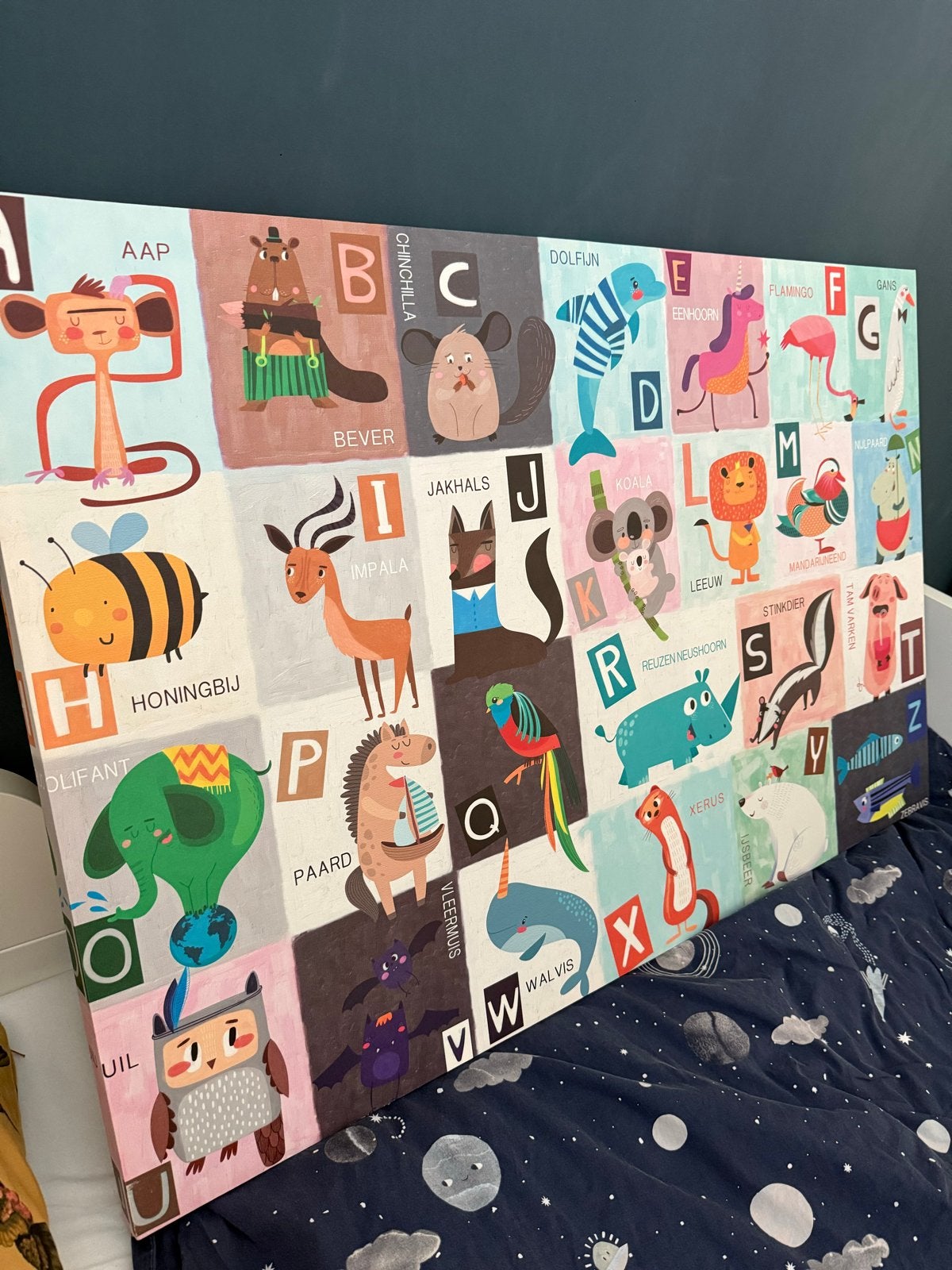 Groot decoratiebord met dieren alfabet - 115x75 cm, Ophalen, Overige typen, Zo goed als nieuw, 100 tot 125 cm