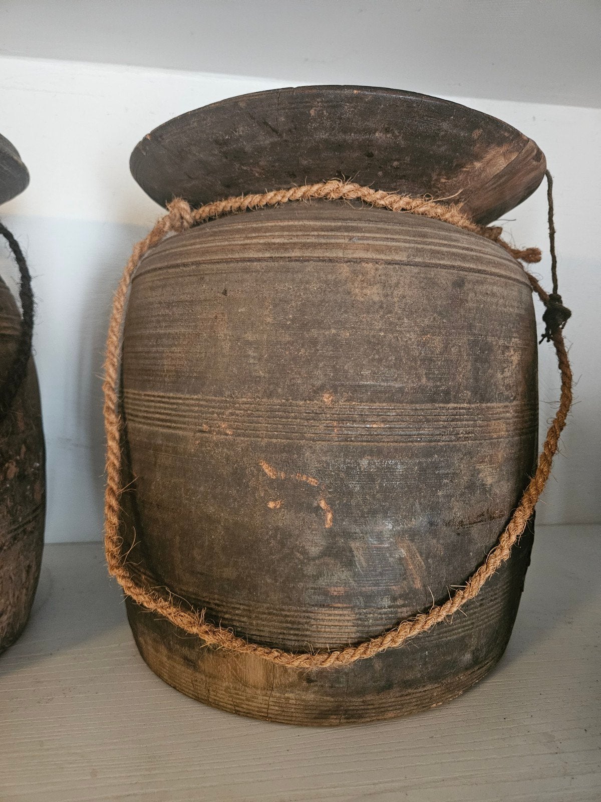 XL Nepalese houten pot met deksel 2, Ophalen of Verzenden, Zo goed als nieuw, Rond, Hout