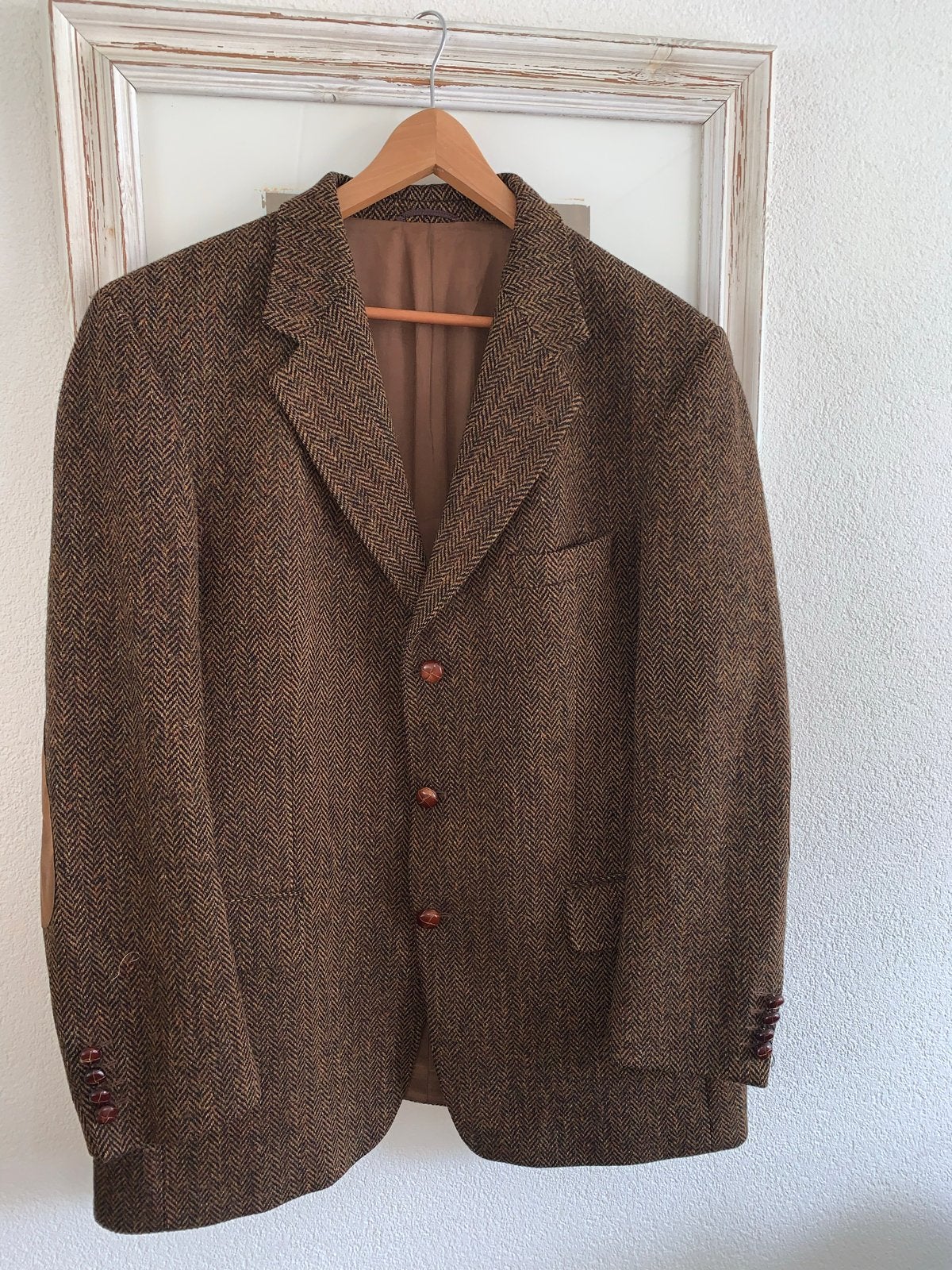 Harris Tweed Colbert - Bruin visgraatpatroon maat 54, Kleding | Heren, Kostuums en Colberts, Ophalen of Verzenden, Zo goed als nieuw