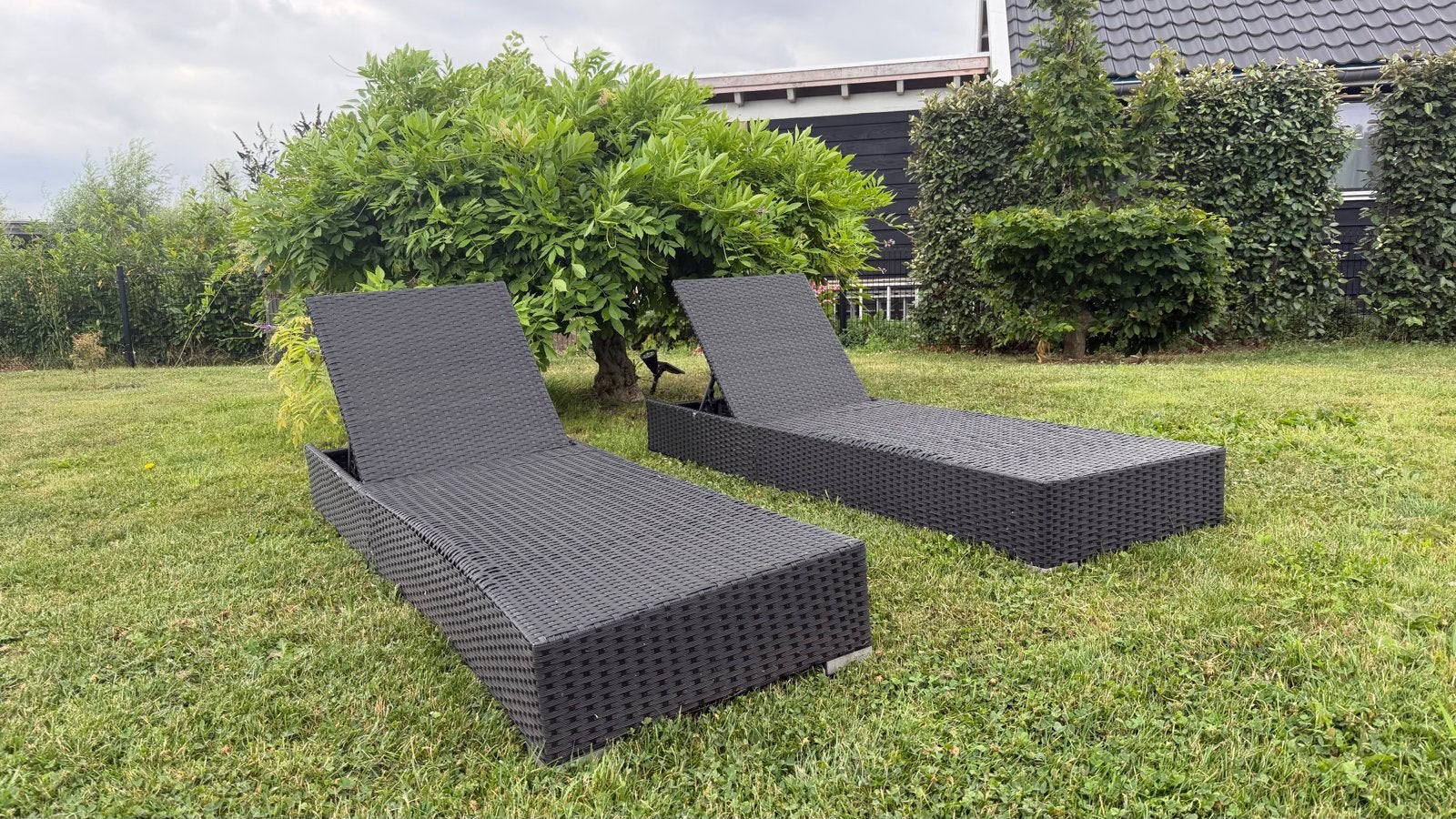 Ligbed verstelbaar - Zwart webbing met alu frame, Tuin en Terras, Ligbedden, Ophalen, Gebruikt, Aluminium, Verstelbaar