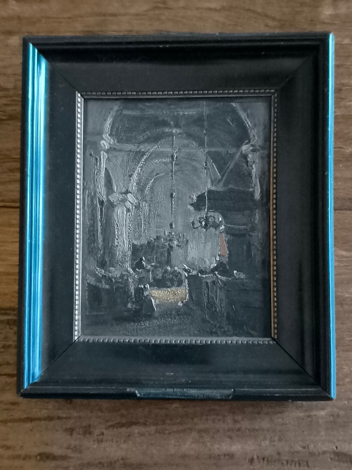 kerkinterieur olieverf op paneel, Ophalen of Verzenden