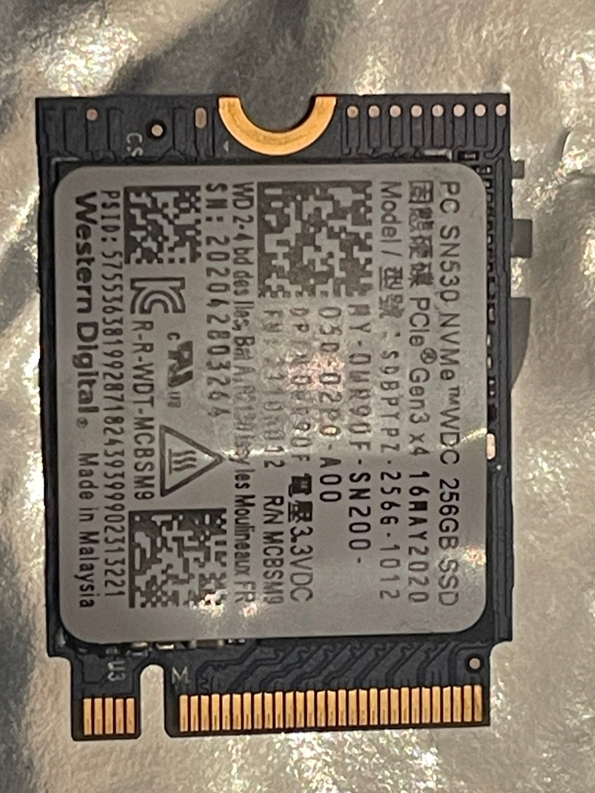Western Digital PC SN530 256GB NVMe SSD M.2 2230 PCIe Gen3x4, Ophalen of Verzenden, Zo goed als nieuw, Laptop, Overige aansluitingen