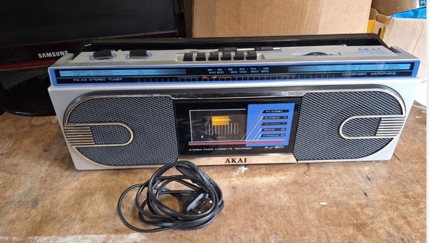 Vintage Akai draagbare radio cassette speler jaren 80, Ophalen of Verzenden, Gebruikt