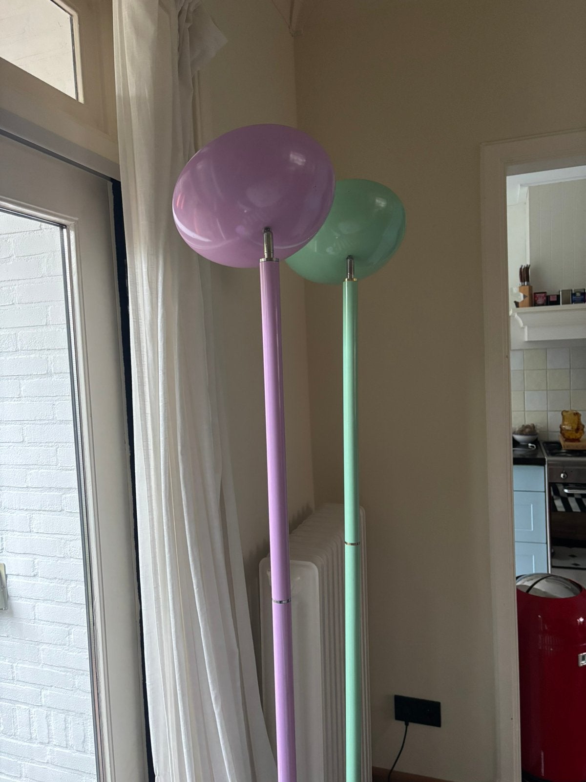 Retro vintage stalamp/vloerlamp - paars en blauw/groen, Ophalen, Kunststof, Gebruikt, 150 tot 200 cm