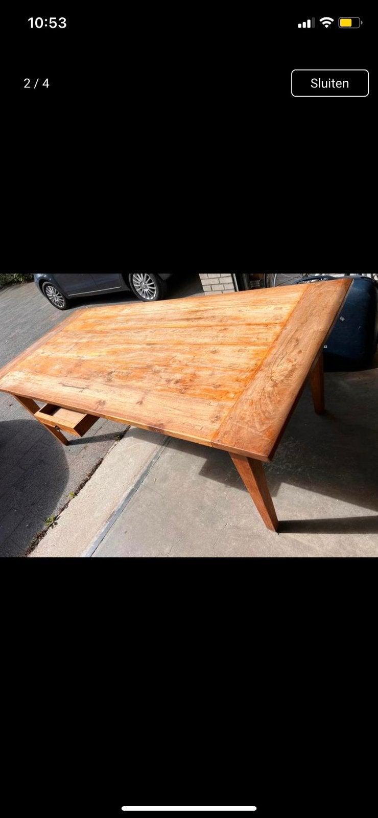 Houten eettafel, Ophalen, Gebruikt, 200 cm of meer, 50 tot 100 cm