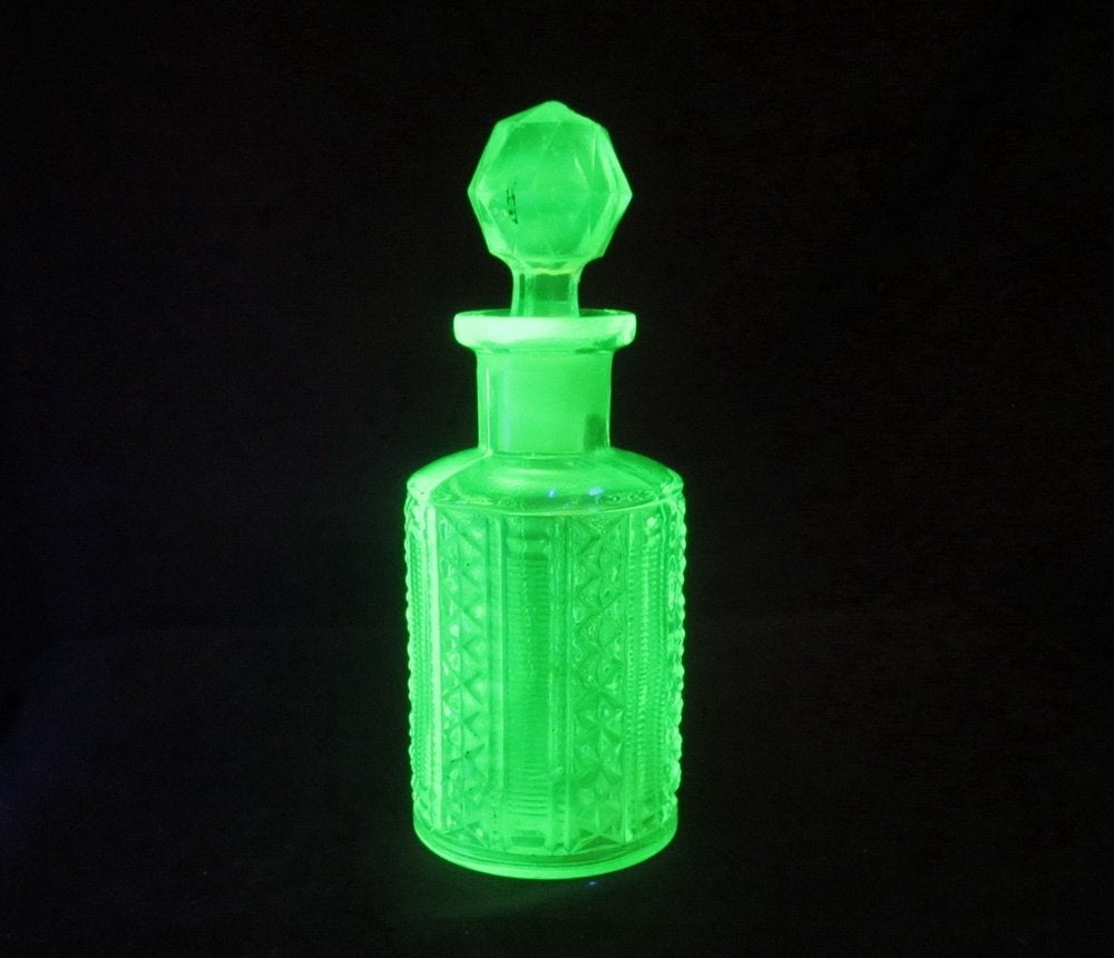 Antiek art deco vaseline/uranium glazen parfumfles Brockwitz, Ophalen of Verzenden