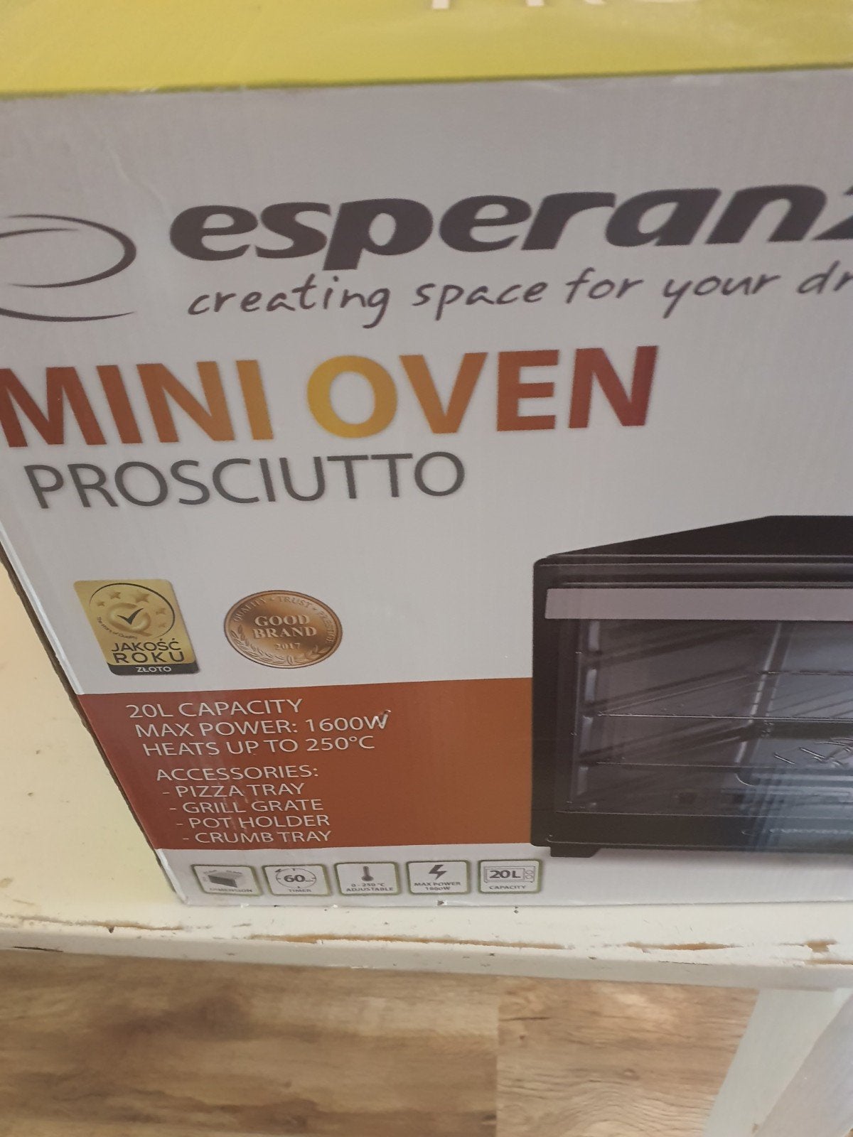 Esperanza Mini Oven Prosciutto 20L 1600W tot 250C, Witgoed en Apparatuur, Ovens, Minder dan 45 cm, Overige merken, Minder dan 45 cm