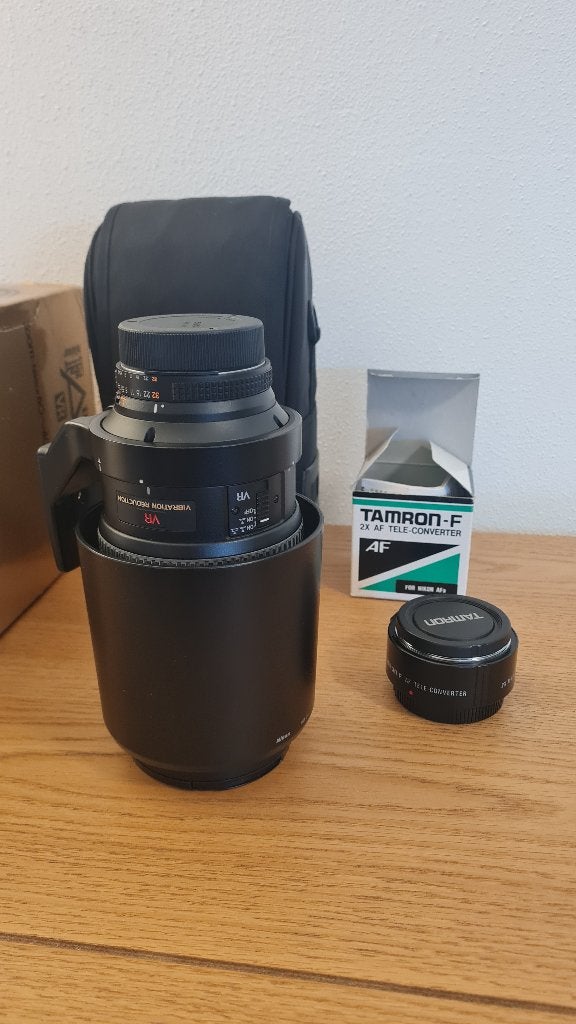 nikon 80-400mm f4 5 5.6d af vr + 2x Tamron teleconverter, Nikon, Zo goed als nieuw, Nikon F-mount, Statiefgondel