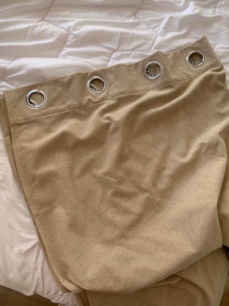Bruin beige gordijn, Ophalen of Verzenden, Zo goed als nieuw, 100 cm of meer, Deken