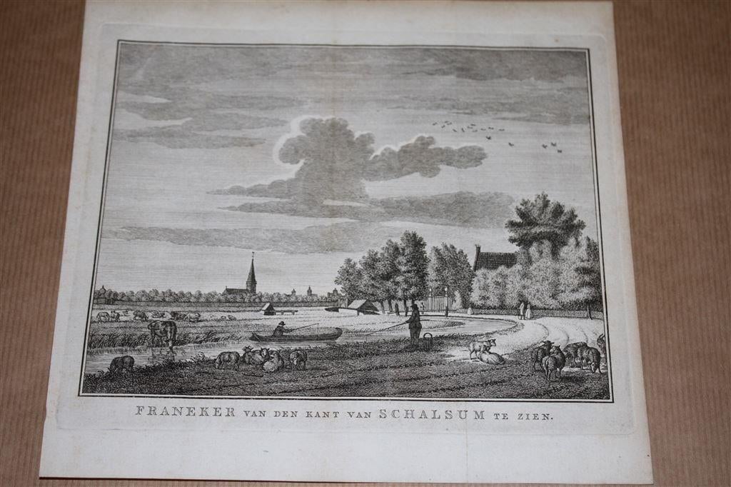 Antieke gravure/ets - Gezicht op Franeker - Circa 1780, Ophalen of Verzenden