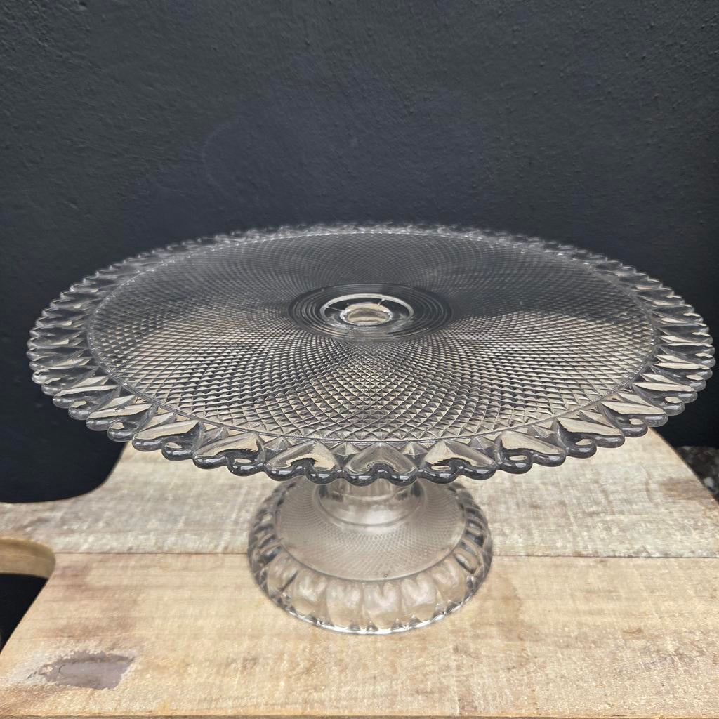 Art Deco taartschaal van glas - gebaksschaal, Antiek en Kunst, Ophalen of Verzenden