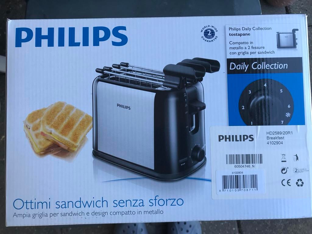 Philips Daily Collection Tostapane HD2589/20R1 Broodrooster, Witgoed en Apparatuur, Broodroosters, Nieuw, Ophalen of Verzenden