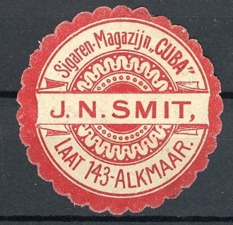 1900 Recamelabel Alkmaar Smit Cuba sigaren (VK-45), Ophalen, Gebruikt