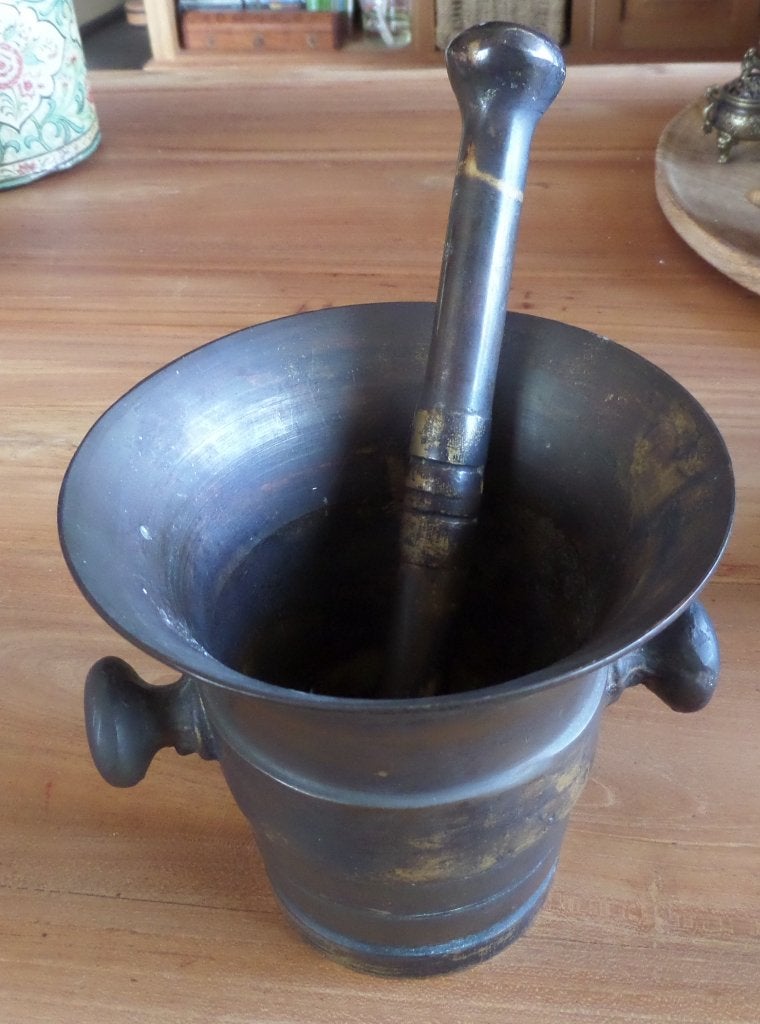 antiek bronzen knoppen vijzel met stamper ca. 1850 -1900, Ophalen of Verzenden, Brons