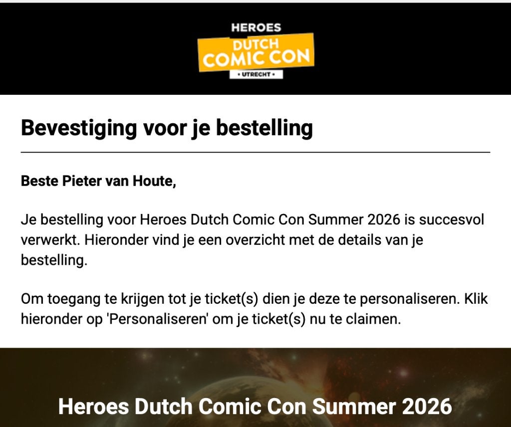 2 tickets voor Heroes Dutch Comic Con Summer 2026, Tickets en Kaartjes, Evenementen en Festivals, Twee personen