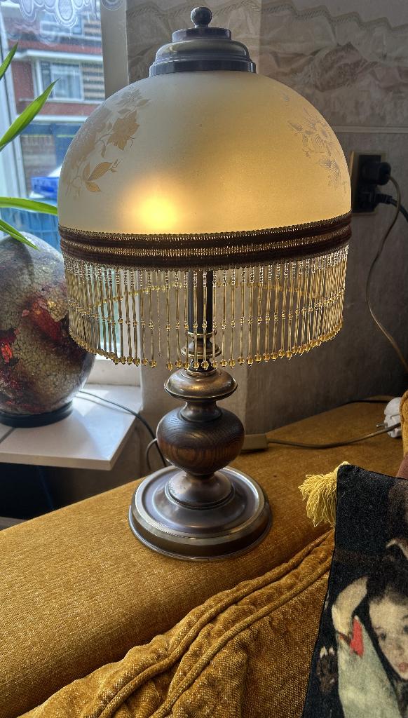 tafellamp boudoir lamp met kralen in perfecte staat, Ophalen, Vintage, Zo goed als nieuw, Minder dan 50 cm