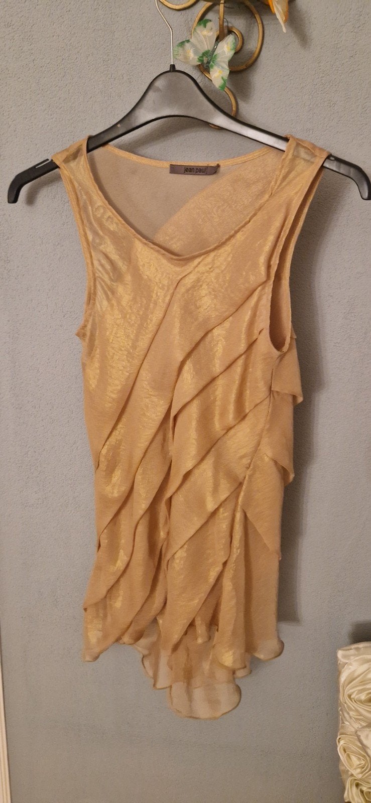 zo goed als nieuw Jean Paul Berlin Gouden Mouwloze Top Maat, Kleding | Dames, Tops, Maat 38/40 (M), Verzenden, Zo goed als nieuw
