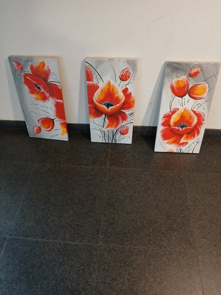 3luik schilderij klaproos, Ophalen of Verzenden, Nieuw, Minder dan 50 cm, Schilderij