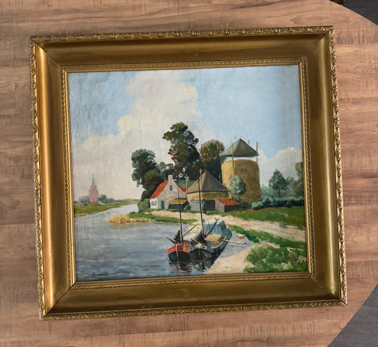 Antiek Hollands landschapsschilderij van L. Hoek, Antiek en Kunst, Kunst | Schilderijen | Klassiek, Ophalen