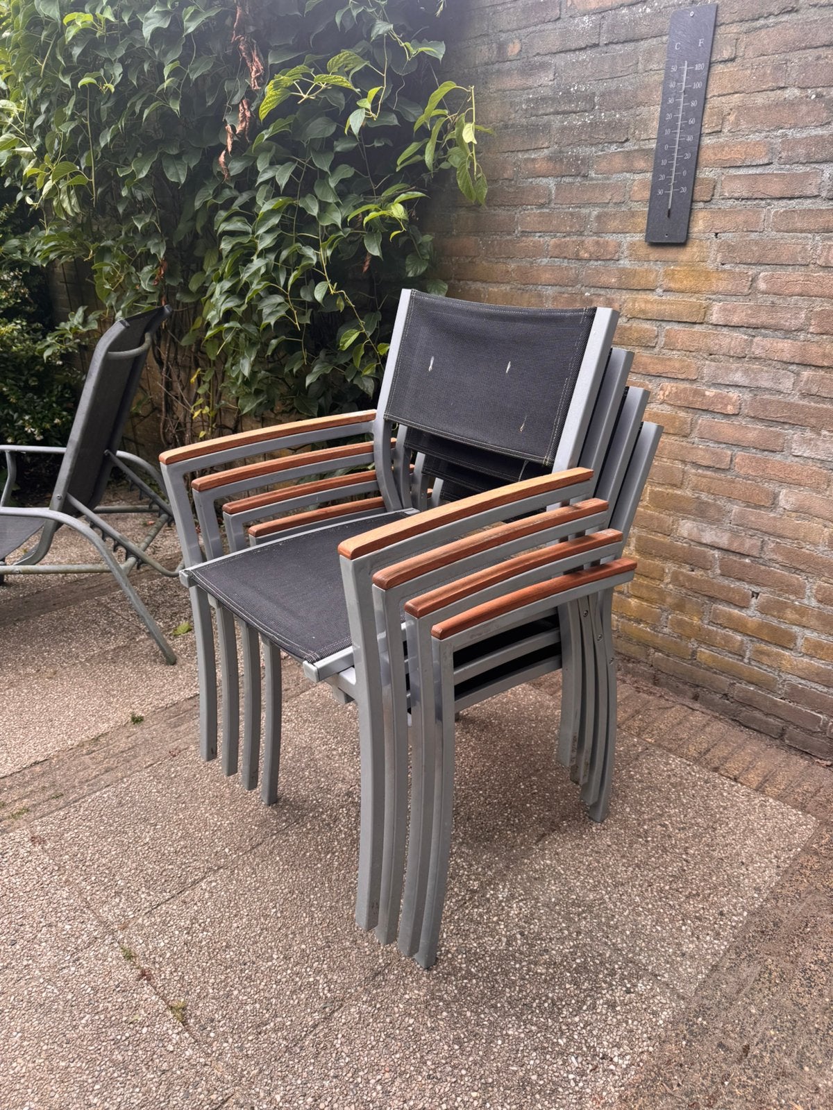 4 stabelbare tuin stoelen, Tuin en Terras, Ophalen, Gebruikt, Aluminium, Stapelbaar
