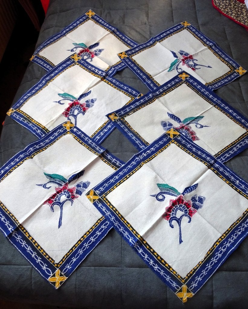 6 Indonesische batik servetten 34 x 34 cm, Gebruikt, Katoen, Servet, Meerkleurig