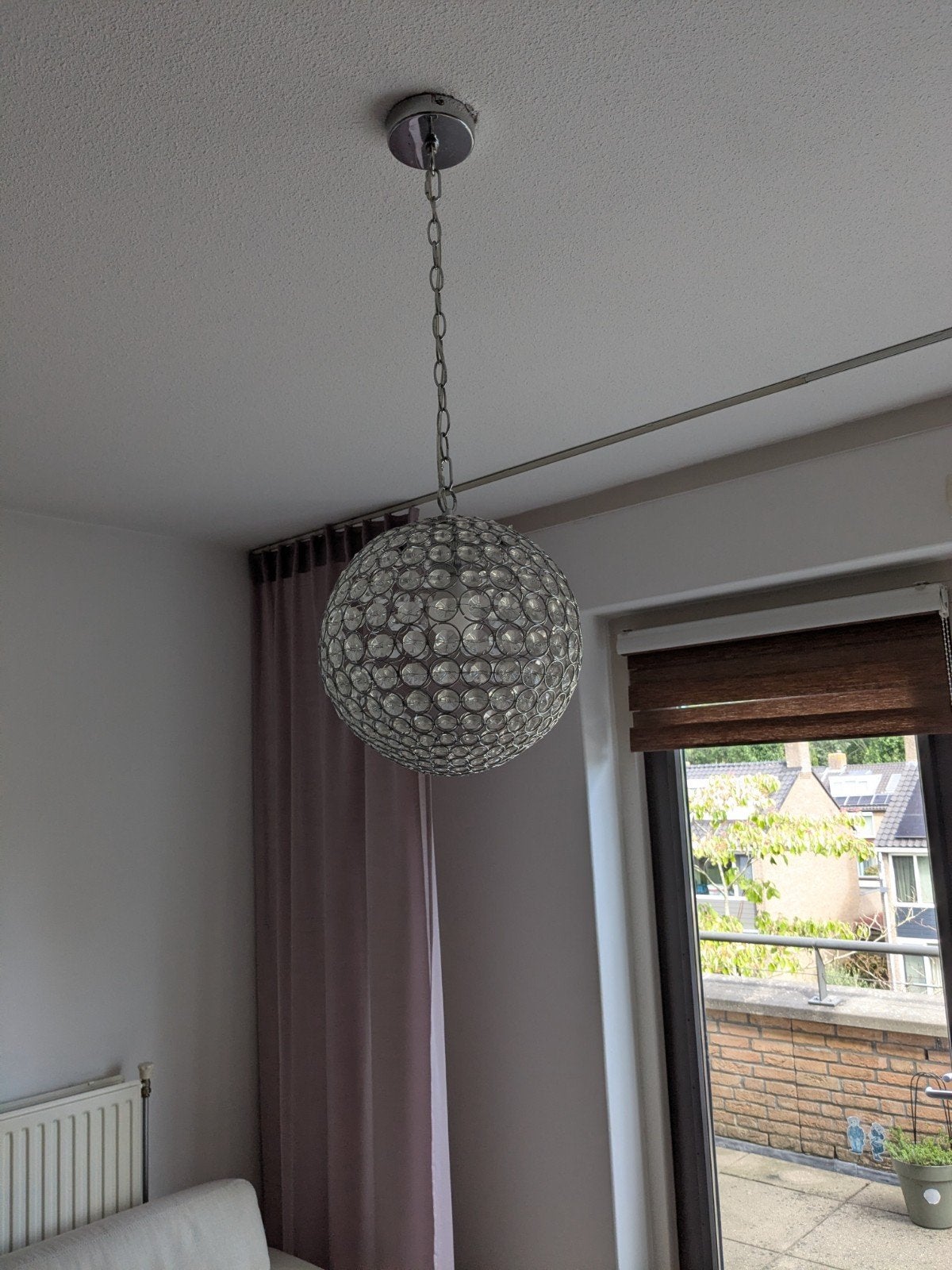 Moderne Dimbare Hanglamp met Kristallen Bol, Ophalen, E27 (groot), Zo goed als nieuw, Glas