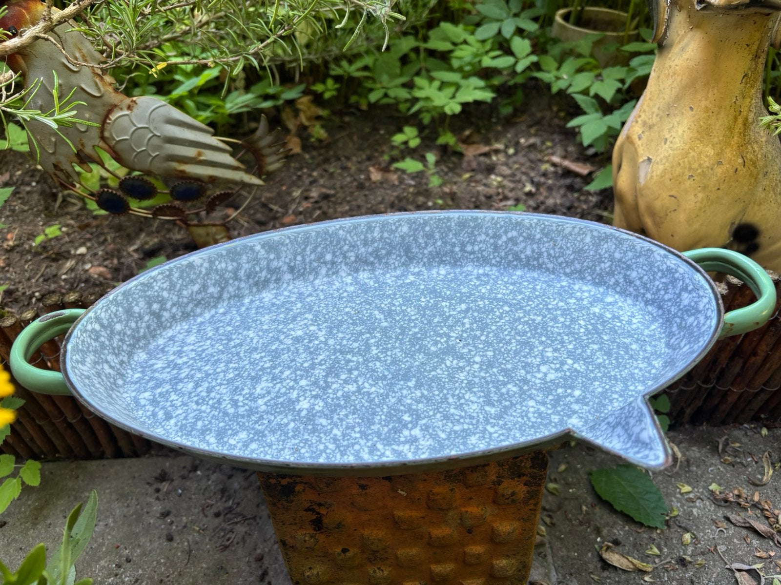 Geemailleerde ovenschaal/braadslee 32 cm, Ophalen of Verzenden, Gebruikt, Gietijzer, Overige typen