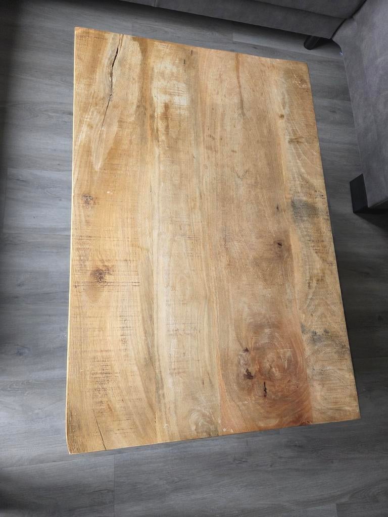 Salontafel mangohout en metaal, industrieel design, Huis en Inrichting, Tafels | Salontafels, Gebruikt, 100 tot 150 cm, 50 tot 100 cm