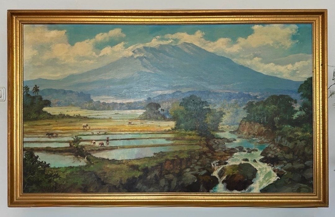 Sawa schilderij Indonesië, Ophalen, Doek, Realistisch, Landschap