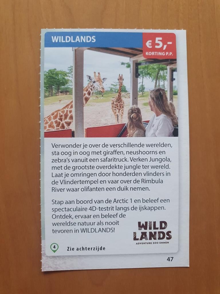 WILDLANDS Adventure Zoo Emmen €5,- korting p.p., Tickets en Kaartjes, Drie personen of meer, Kortingskaart