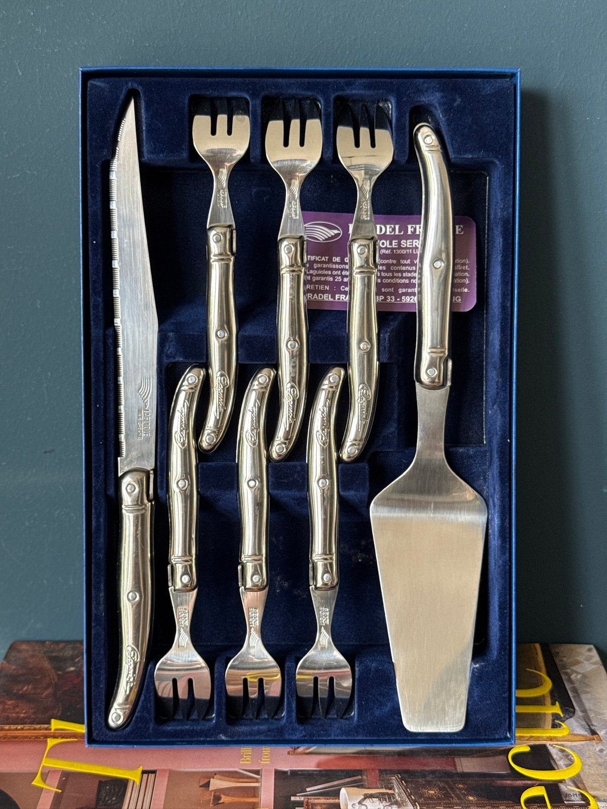 Laguiole Pradel luxe vintage 8-delige gebaksset, Ophalen of Verzenden, Rvs of Chroom
