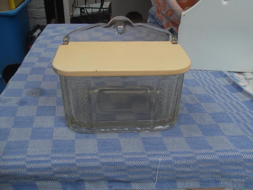 oude zoutbak/ glazen zoutpot/ voorraadpot keuken, Antiek en Kunst, Ophalen of Verzenden