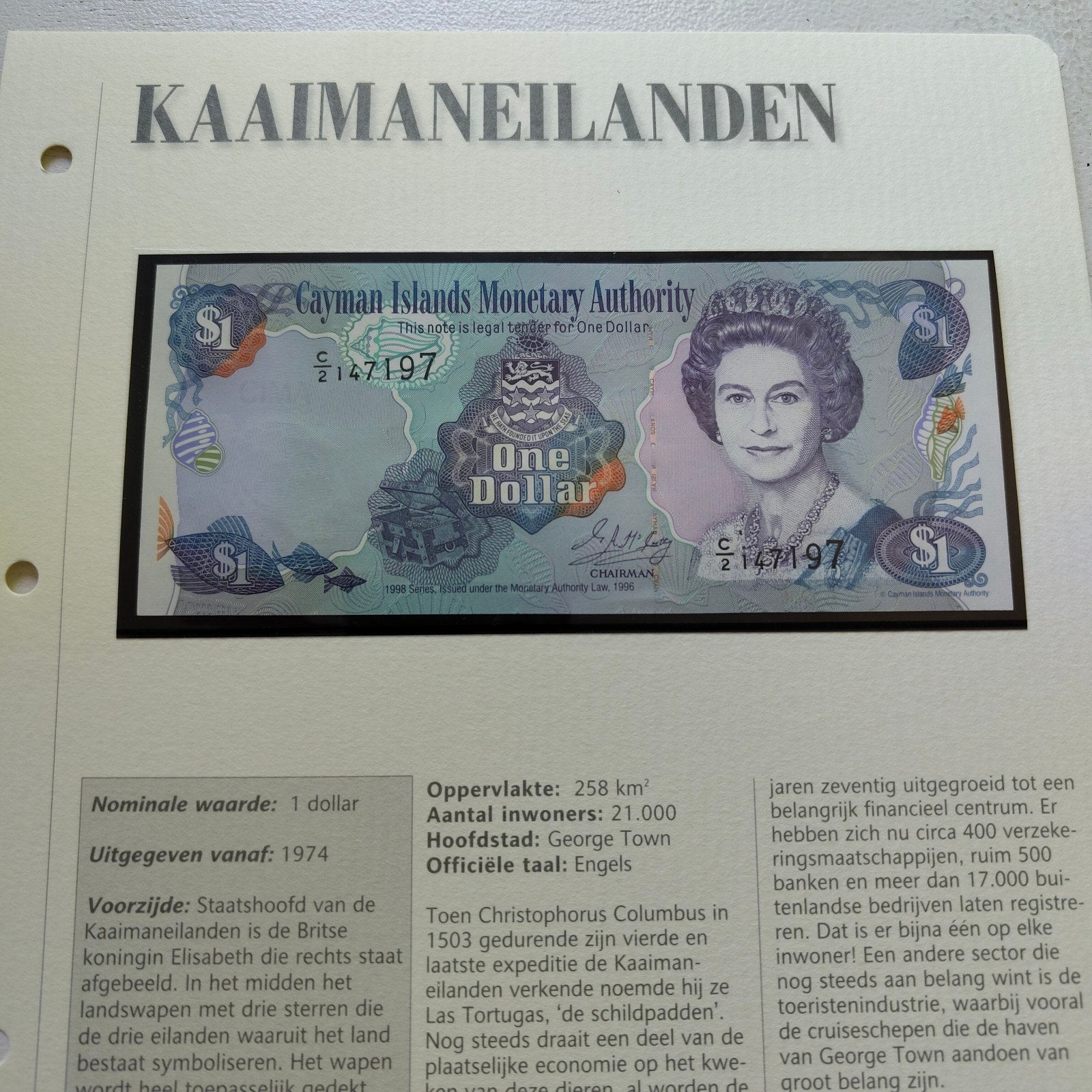 Cayman Islands 1 Dollar biljet 1974 - Koningin Elizabeth II, Ophalen of Verzenden