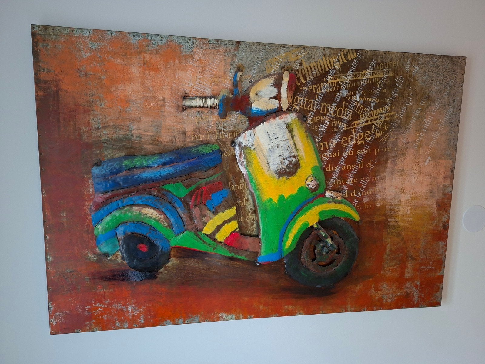 Uniek Metaal 3D Schilderij Vespa Scooter, Antiek en Kunst, 3D-effect, Gemengde techniek, Overige materialen, Ophalen