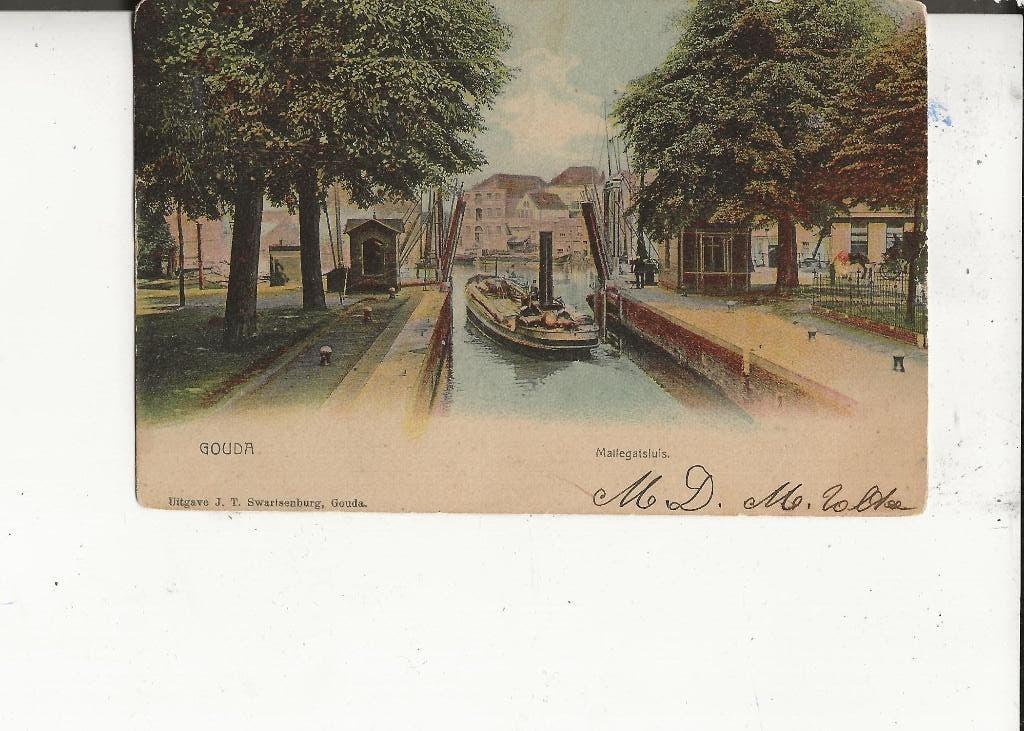 Gouda Mallegatsluis met stoomschip 14 sept 1906, Ophalen of Verzenden, Voor 1920, Gelopen, Zuid-Holland