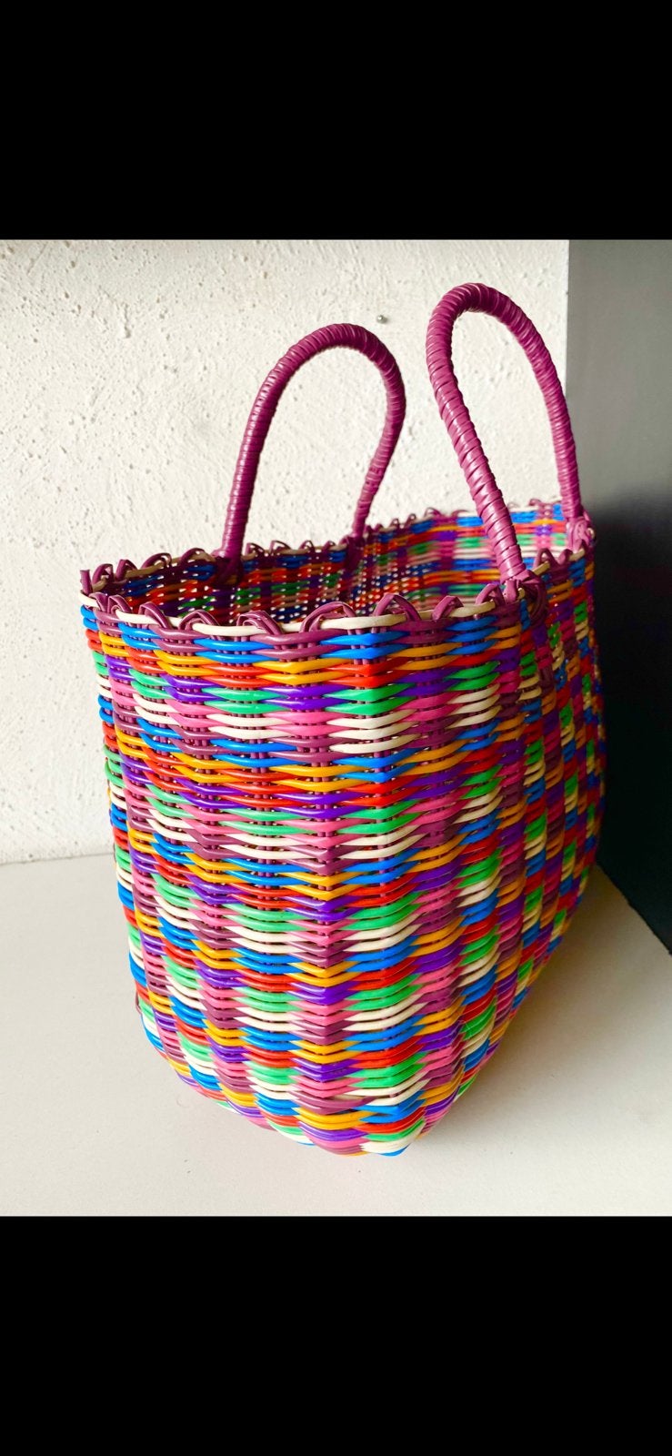 degelijke HANDGEVLOCHTEN MEXICAANSE SCOUBIDOU  TAS / SHOPPER, Ophalen of Verzenden, Zo goed als nieuw, Overige kleuren, Shopper