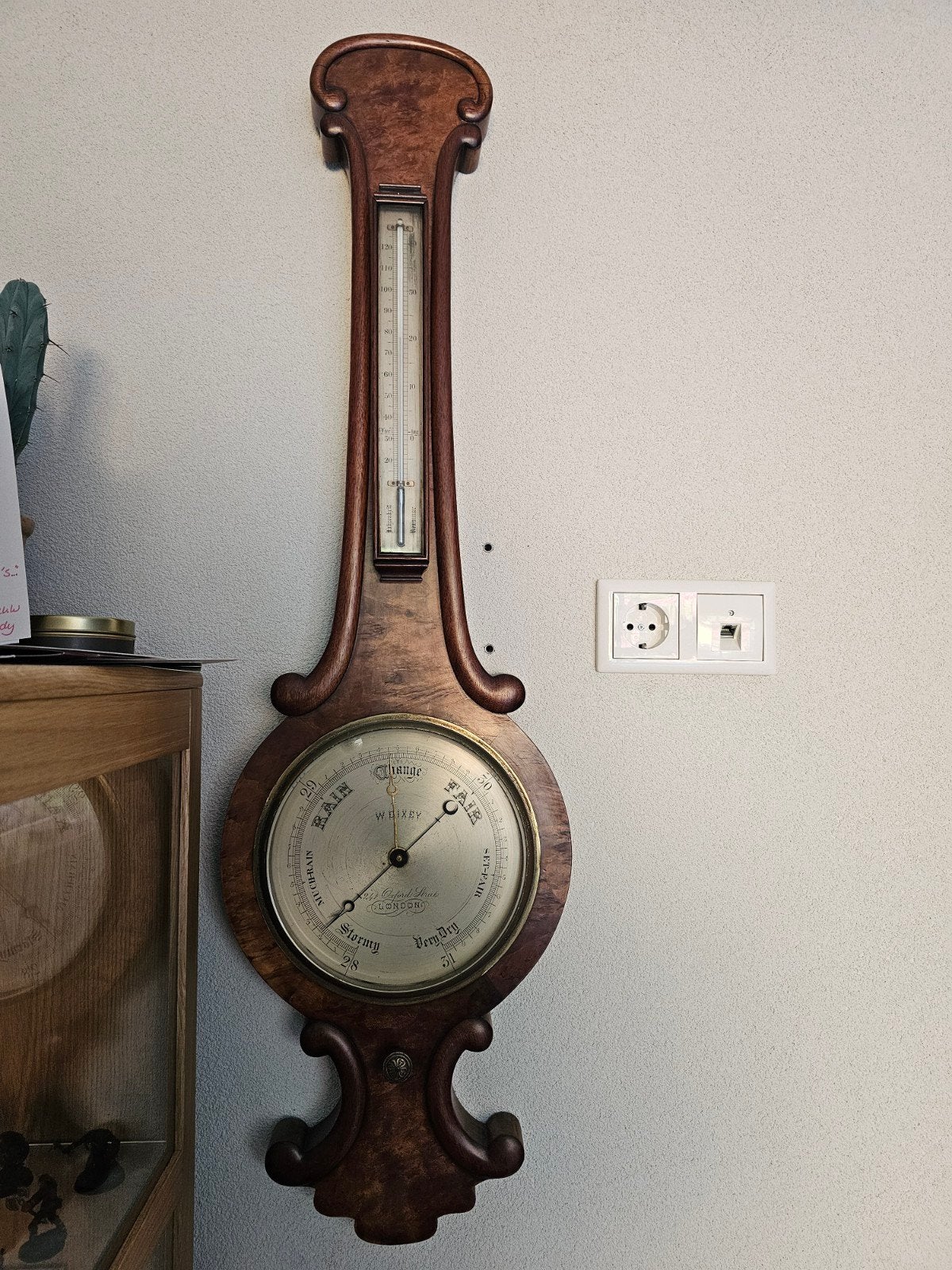 Prachtige klassieke houten wandbarometer met thermometer, Ophalen