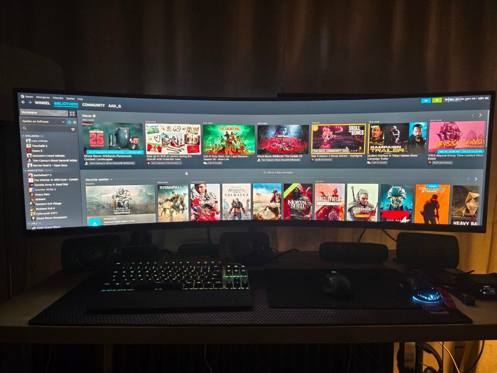 Samsung C49RG90 met monitorarm., Ophalen, Curved, Zo goed als nieuw, DisplayPort