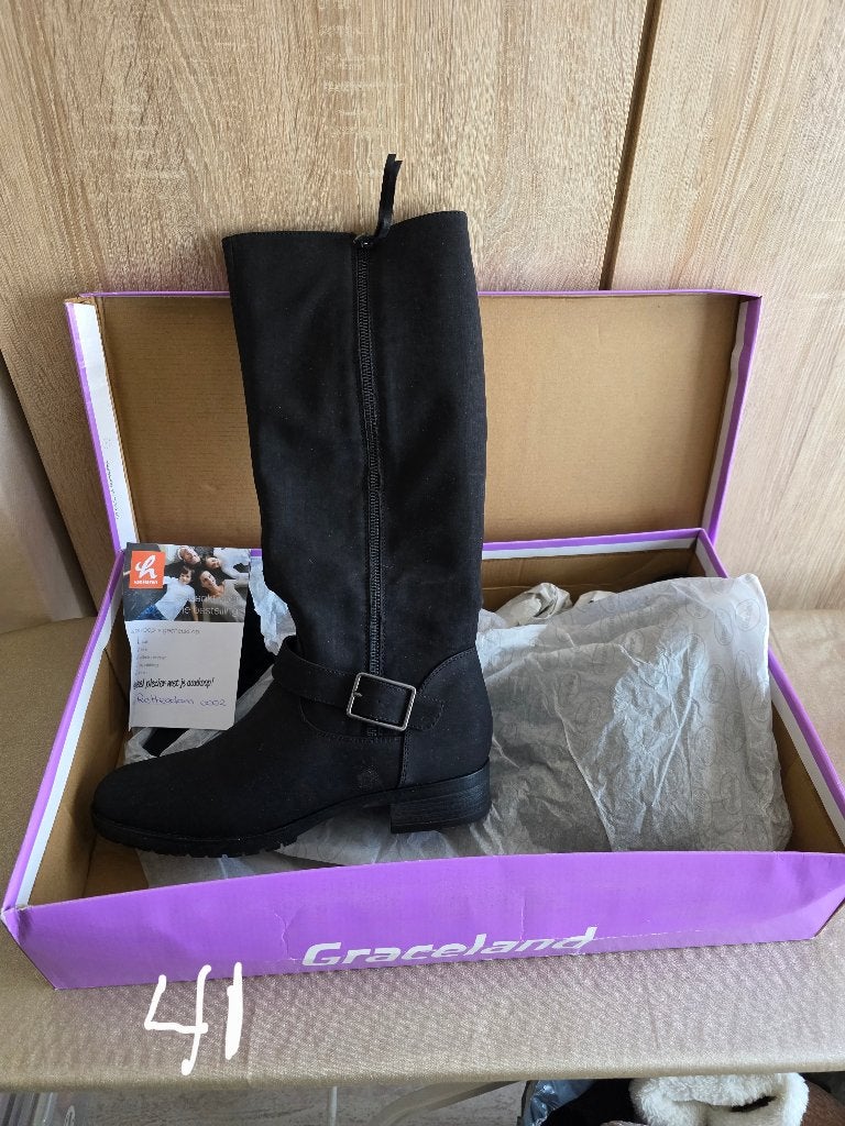 Damesschoenen, Ophalen, Hoge laarzen, Zwart, Nieuw