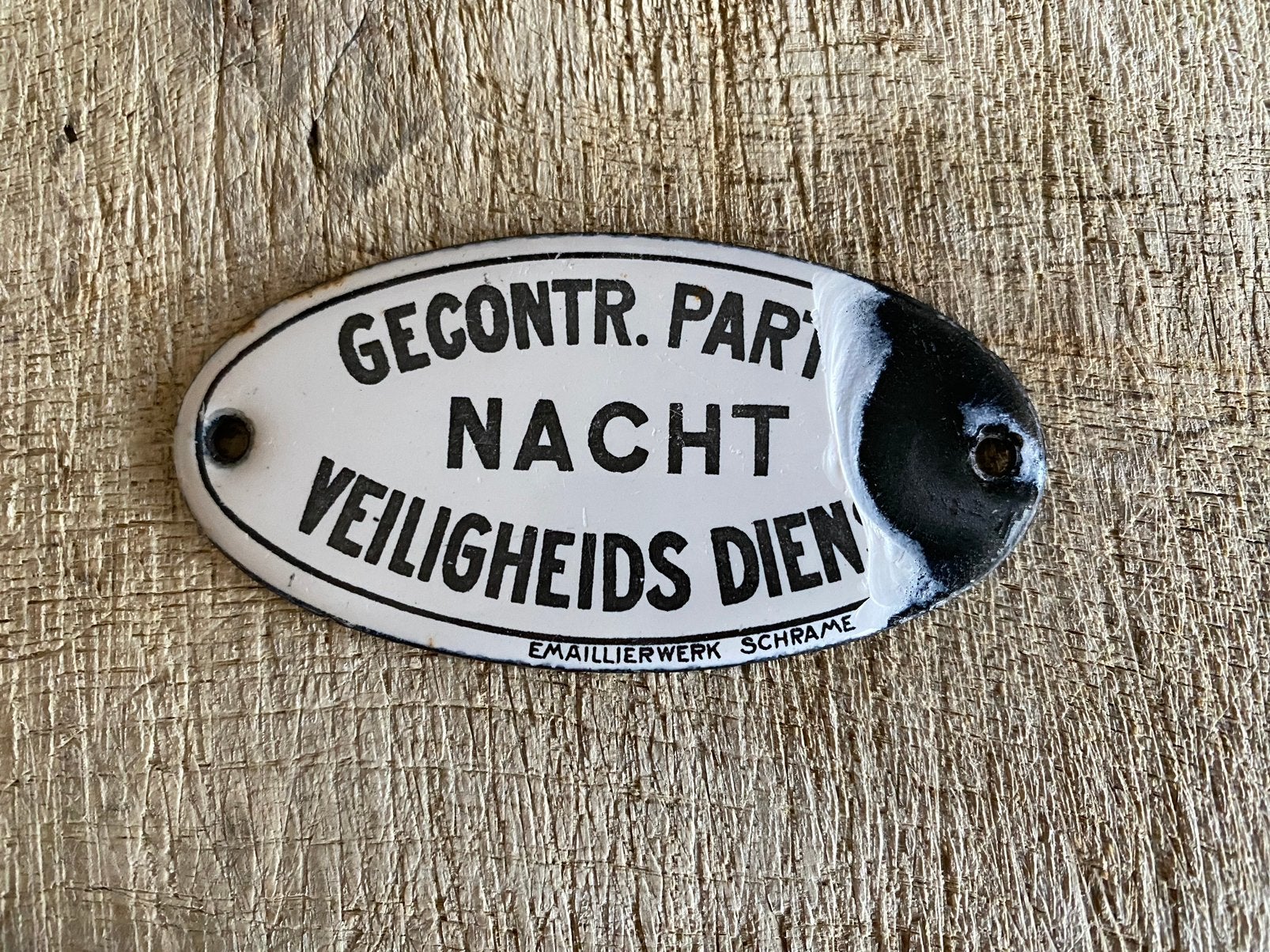 Oud emaille bordje nacht veiligheidsdienst, Ophalen of Verzenden