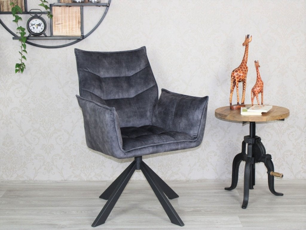 Eetkamerstoel Stan antraciet velvet stof, 360 draaibaar!, Nieuw, Ophalen of Verzenden, Metaal, Vijf, Zes of meer stoelen