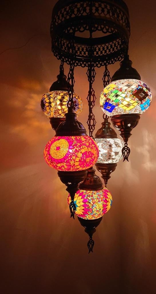 Oosterse Arabische kroonluchter hanglamp glasmozaiek set 5, Oosters Arabisch 1001nacht Boho Ibiza Marrakech Marokkaans Turks, Nieuw